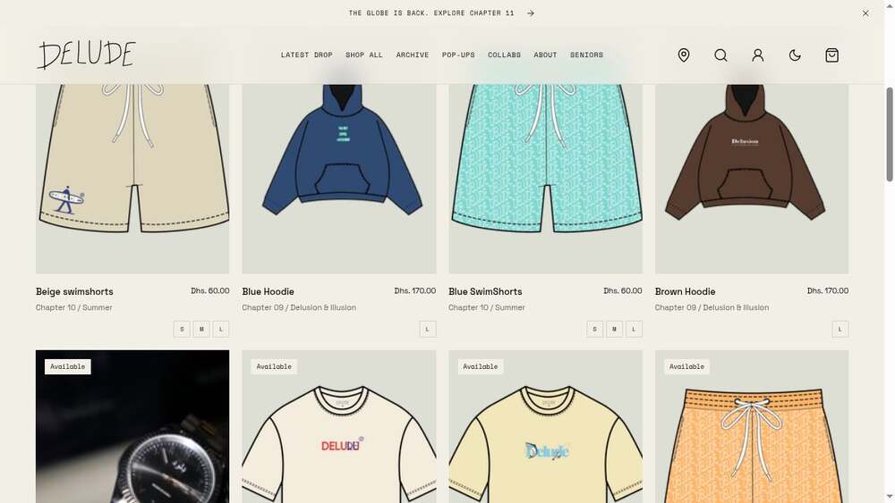 Delude screenshot: Product grid
